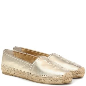 Saint Laurent Leather Espadrille Flats - Gold